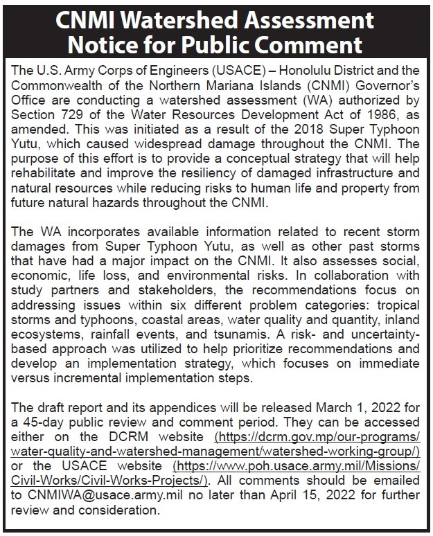 CNMI Watershed Assesssment Notice