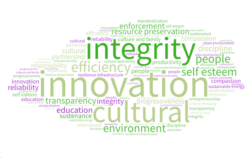 Guiding values word cloud